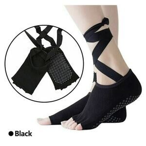 Boutique Black Toeless Wrap Tie Lace Up Yoga Pilates Socks Ballet Dance Non-Slip